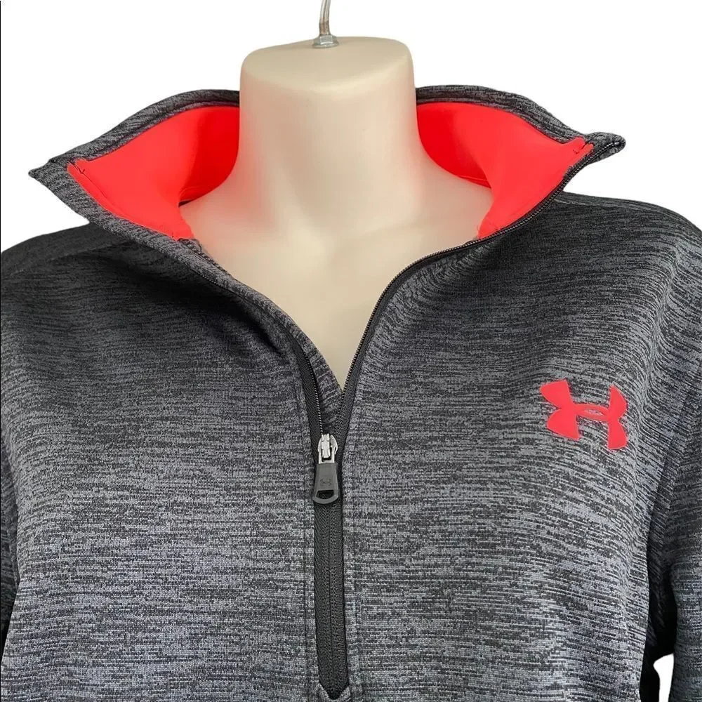 😍2/$20 Under Armour Sz S Grey & Orange Half Zip Coldgear Pullover - Picture 5 of 12